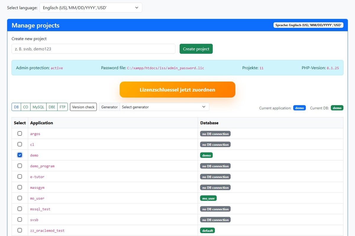 Projektverwaltung aus der Demo-Datenbank